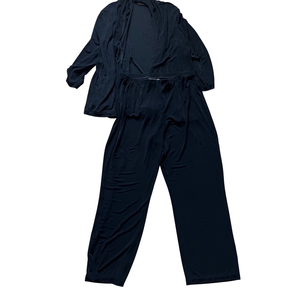 Chicos Travelers 2 Piece Set Black Cardigan Wide Leg Pants Size 3 L XL Short